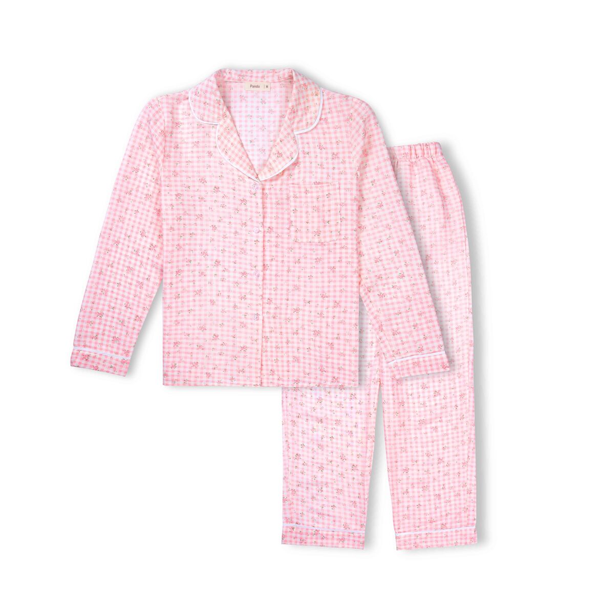 Bộ mặc nhà Pyjama nữ Pando vải caro hoa hồng