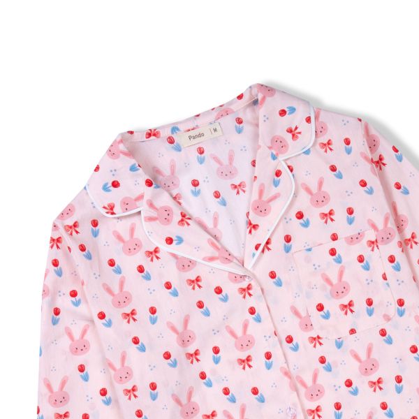 Bộ mặc nhà pyjama nữ dài tay vải cotton thô hoa