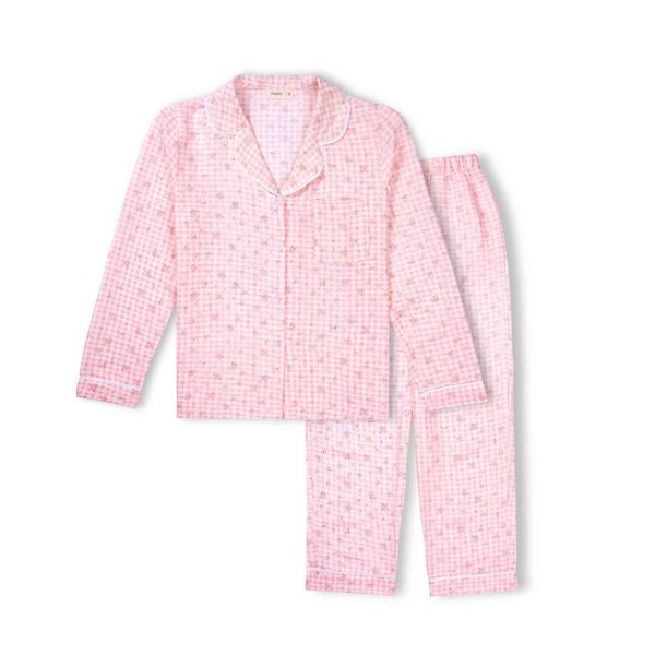 Bộ mặc nhà Pyjama nữ Pando vải caro hoa hồng