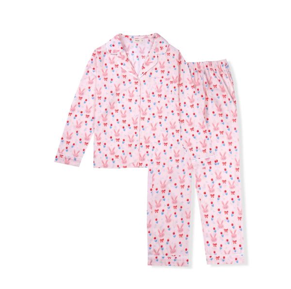 Bộ mặc nhà pyjama nữ dài tay vải cotton thô hoa