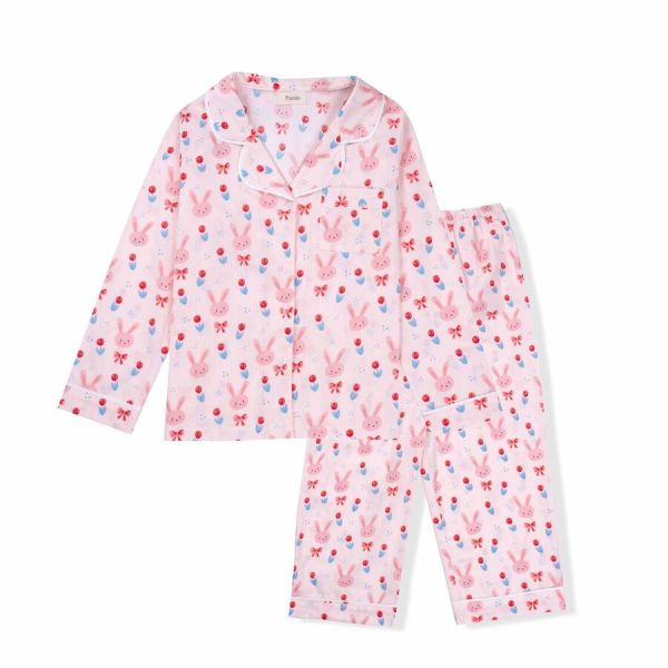 Bộ mặc nhà pyjama dài tay bé gái Pando vải cotton thô hoa
