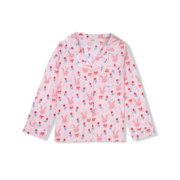 Bộ mặc nhà pyjama dài tay bé gái Pando vải cotton thô hoa