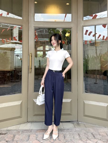 Quần baggy nữ công sở màu xanh than