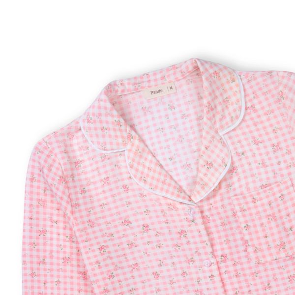 Bộ mặc nhà Pyjama nữ Pando vải caro hoa hồng