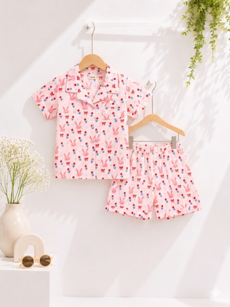 Bộ mặc nhà Pyjama bé gái màu hồng baby