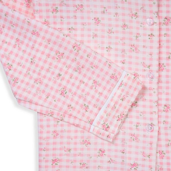 Bộ mặc nhà Pyjama nữ Pando vải caro hoa hồng