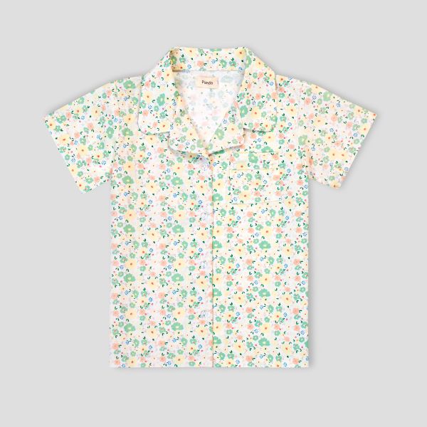 Bộ mặc nhà bé gái Pyjama cộc tay Pando hoa nhí xanh