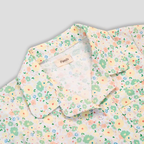 Bộ mặc nhà bé gái Pyjama cộc tay Pando hoa nhí xanh