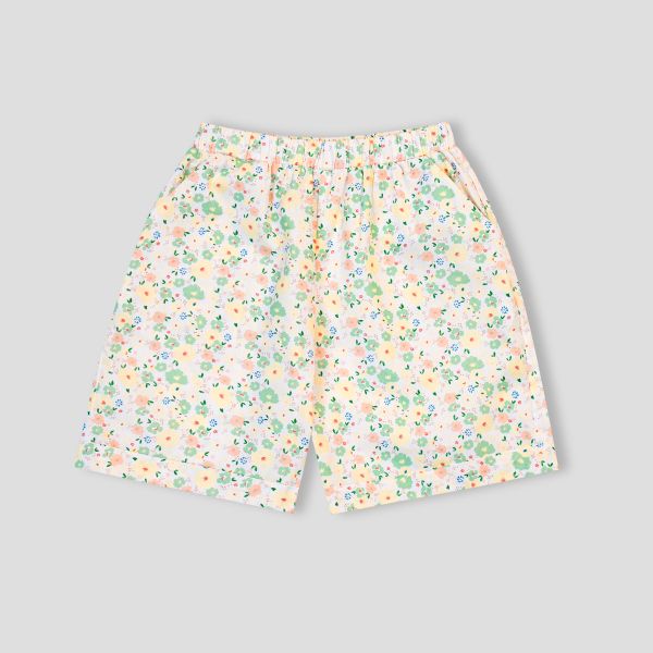 Bộ mặc nhà bé gái Pyjama cộc tay Pando hoa nhí xanh