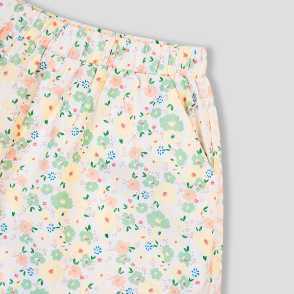 Bộ mặc nhà bé gái Pyjama cộc tay Pando hoa nhí xanh