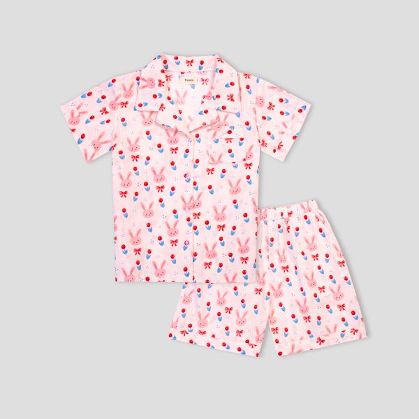 Bộ mặc nhà Pyjama bé gái màu hồng baby